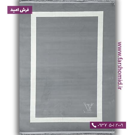 فرش ماشینی با الیاف طبیعی بامبو 1200 شانه مدرن طرح لویی ویتون کد v40 طوسی فرش اکسیر
