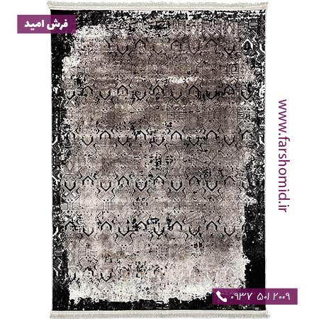 فرش ماشینی با الیاف طبیعی بامبو 1200 شانه مدرن کد V02 مشکی فرش اکسیر