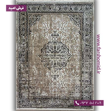 فرش ماشینی با الیاف طبیعی بامبو 1200 شانه مدرن کد V04 طوسی فرش اکسیر