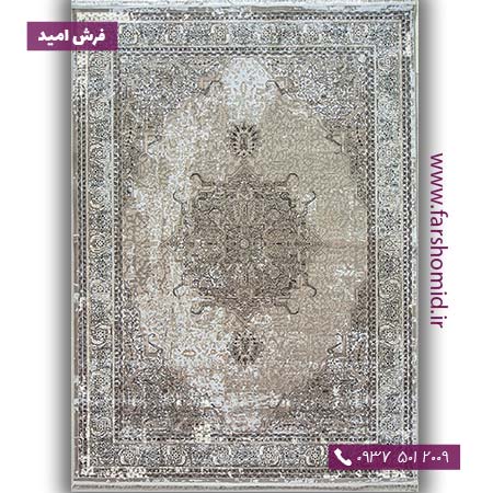 فرش ماشینی با الیاف طبیعی بامبو 1200 شانه مدرن کد V05 طوسی فرش اکسیر