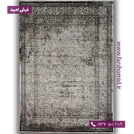 فرش ماشینی با الیاف طبیعی بامبو 1200 شانه مدرن کد V06 سیلور فرش اکسیر