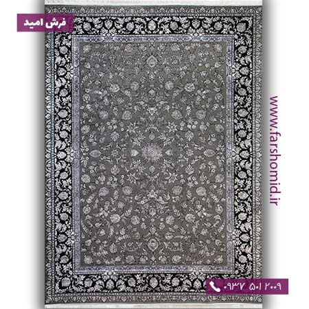 فرش ماشینی با الیاف طبیعی بامبو 1200 شانه مدرن کد V11 طوسی فرش اکسیر