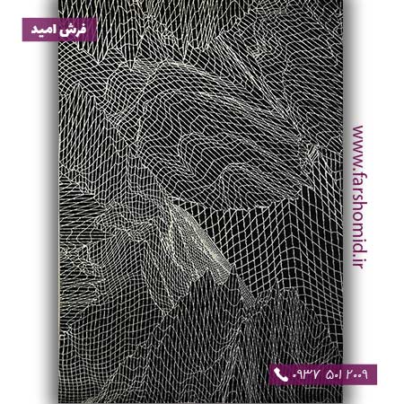 فرش ماشینی با الیاف طبیعی بامبو 1200 شانه مدرن کد V15 مشکی فرش اکسیر