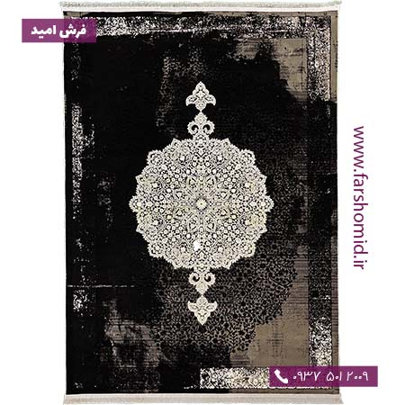 فرش ماشینی با الیاف طبیعی بامبو 1200 شانه مدرن کد V30 مشکی فرش اکسیر