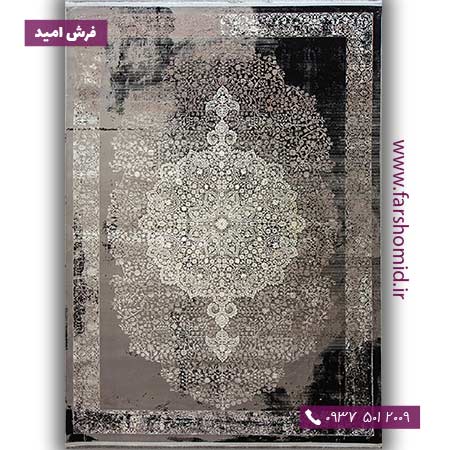 فرش ماشینی با الیاف طبیعی بامبو 1200 شانه مدرن کد V30 طوسی فرش اکسیر