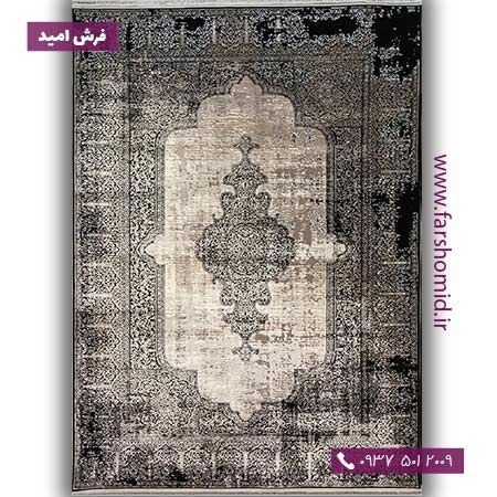 فرش ماشینی با الیاف طبیعی بامبو 1200 شانه مدرن کد V32 مشکی فرش اکسیر