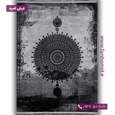 فرش ماشینی با الیاف طبیعی بامبو 1200 شانه مدرن کد V33 مشکی فرش اکسیر