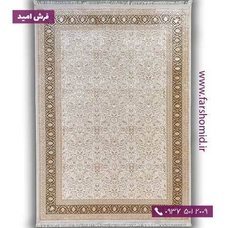 فرش ماشینی با الیاف طبیعی بامبو 1000 شانه شمسه کد 101 کرم فرش اکسیر