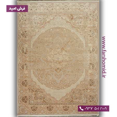 فرش ماشینی با الیاف طبیعی بامبو 1000 شانه شمسه کد 102 کرم فرش اکسیر