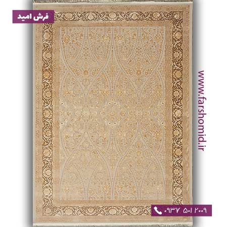 فرش ماشینی با الیاف طبیعی بامبو 1000 شانه شمسه کد 103 کرم فرش اکسیر