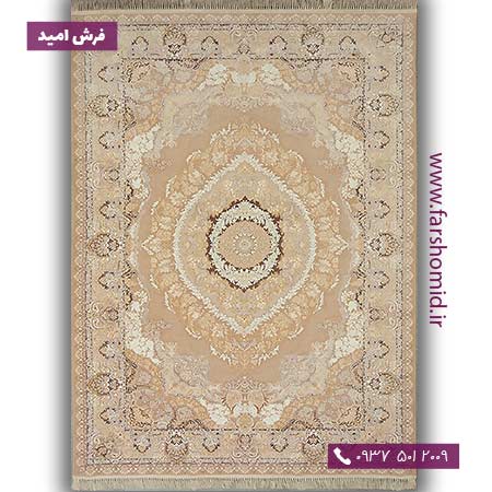 فرش ماشینی با الیاف طبیعی بامبو 1000 شانه شمسه کد 104 بژ فرش اکسیر