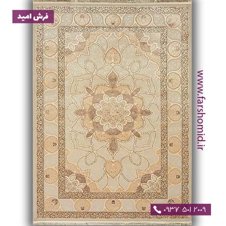 فرش ماشینی با الیاف طبیعی بامبو 1000 شانه شمسه کد 107 کرم فرش اکسیر