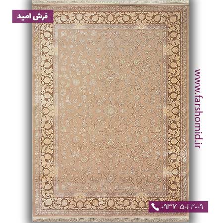فرش ماشینی با الیاف طبیعی بامبو 1000 شانه شمسه کد 111 بژ فرش اکسیر