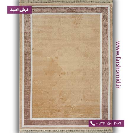 فرش ماشینی با الیاف طبیعی بامبو 1000 شانه شمسه کد 119 بژ حاشیه گردویی فرش اکسیر