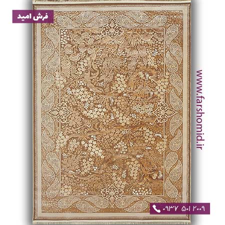 فرش ماشینی با الیاف طبیعی بامبو 1000 شانه شمسه کد 127 بژ فرش اکسیر