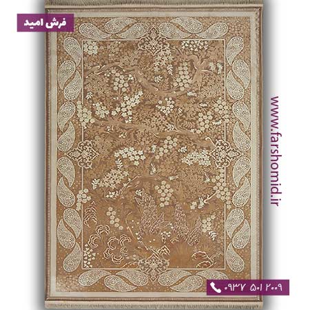 فرش ماشینی با الیاف طبیعی بامبو 1000 شانه شمسه کد 127 کرم فرش اکسیر