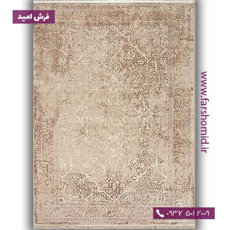 فرش ماشینی با الیاف طبیعی بامبو 1000 شانه شمسه کد 134 کرم فرش اکسیر