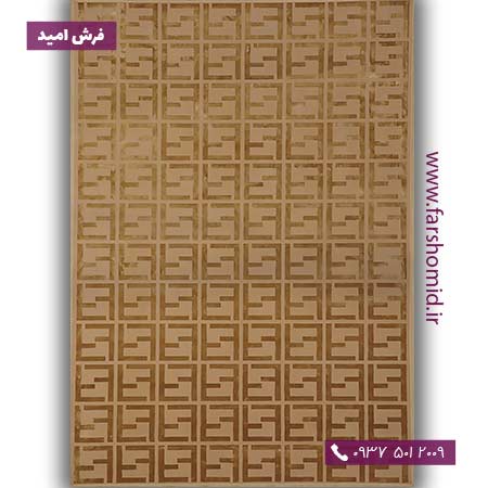 فرش ماشینی با الیاف طبیعی بامبو 1000 شانه شمسه طرح فندی کد 146 بژ فرش اکسیر