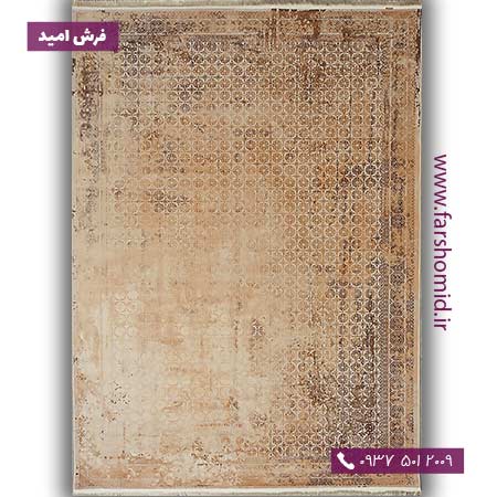 فرش ماشینی با الیاف طبیعی بامبو 1000 شانه شمسه کد 152 بژ فرش اکسیر