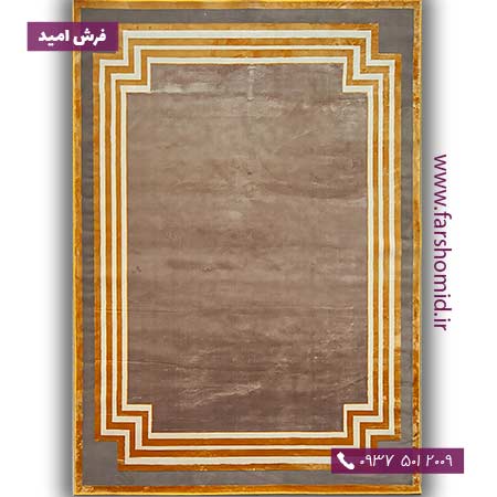 فرش ماشینی با الیاف طبیعی بامبو 1000 شانه شمسه کد 156 گردویی طلایی فرش اکسیر