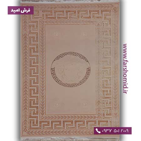 فرش ماشینی با الیاف طبیعی بامبو 1000 شانه شمسه طرح ورساچی کد 157 کرم فرش اکسیر