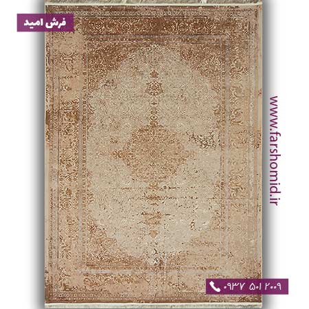 فرش ماشینی با الیاف طبیعی بامبو 1000 شانه شمسه کد 160 بژ فرش اکسیر