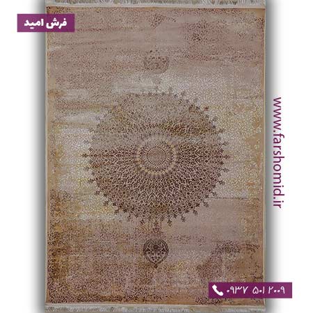 فرش ماشینی با الیاف طبیعی بامبو 1000 شانه شمسه کد 173 کرم فرش اکسیر