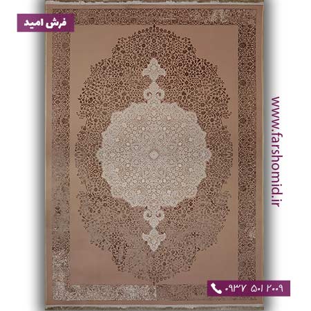 فرش ماشینی با الیاف طبیعی بامبو 1000 شانه شمسه کد 188 بژ فرش اکسیر