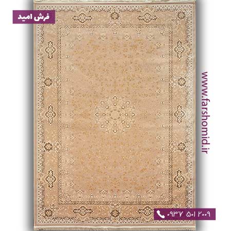 فرش ماشینی با الیاف طبیعی بامبو 1000 شانه شمسه کد D128 کرم فرش اکسیر