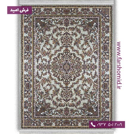فرش ماشینی 1200 شانه گلبرجسته نازگل نقره ای فرش ملل