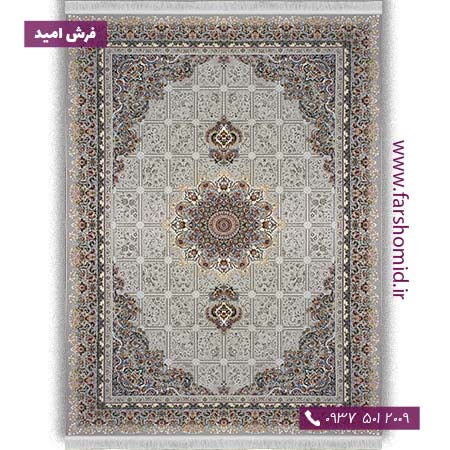 فرش ماشینی 1200 شانه گلبرجسته مروارید نقره ای فرش ملل