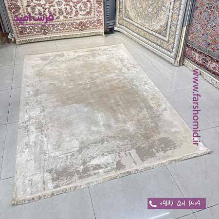 فرش ماشینی با الیاف طبیعی بامبو 1000 شانه شمسه کد 150 کرم فرش اکسیر