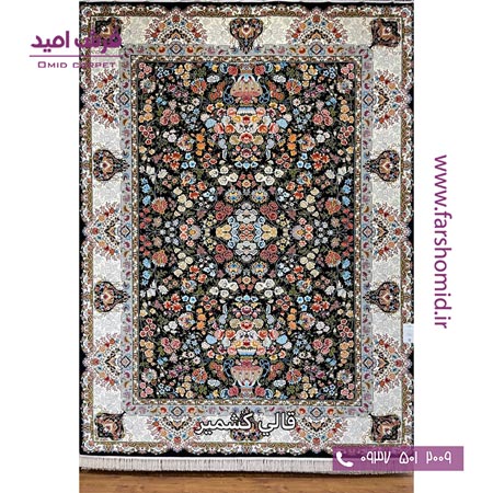 فرش ماشینی 700 شانه 10 رنگ اصل افشان گلشن مشکی قالی کشمیر
