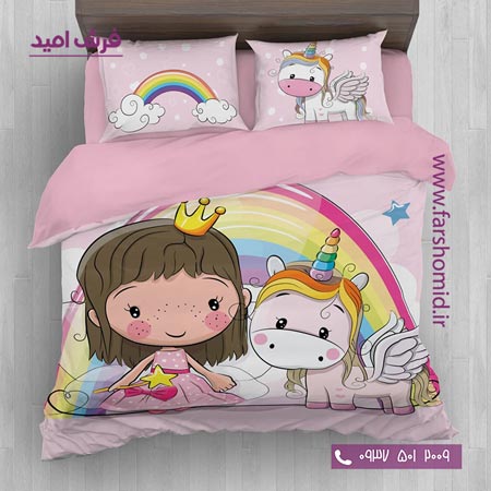 سرویس لحاف روتختی 6 تکه یک نفره اولدوز طرح پرنسس و یونیکورن کد 10165