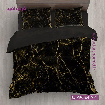 سرویس لحاف روتختی 6 تکه اولدوز طرح ماربل مشکی طلایی کد 20182