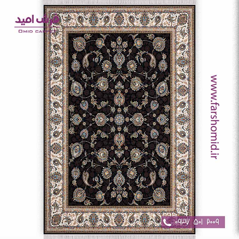 فرش ماشینی 1000 شانه 10 رنگ گل افشان باربد سرمه ای فرش سورنا