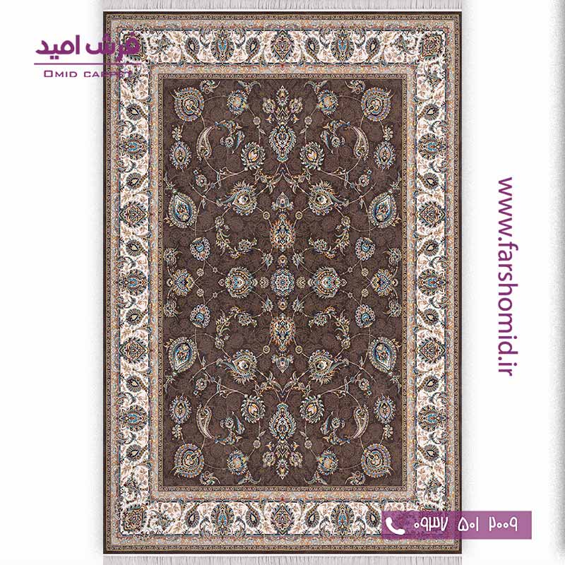 فرش ماشینی 1000 شانه 10 رنگ گل افشان باربد گردویی فرش سورنا