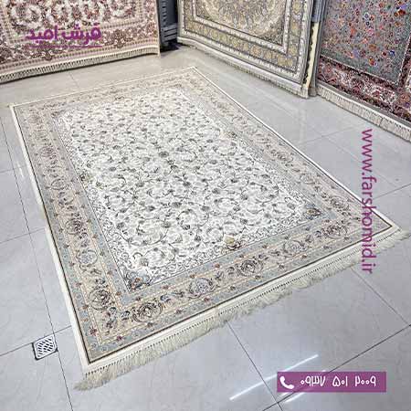 فرش ماشینی 700 شانه 8 رنگ افشان اکازیون کرم حاشیه بژ فرش سورنا
