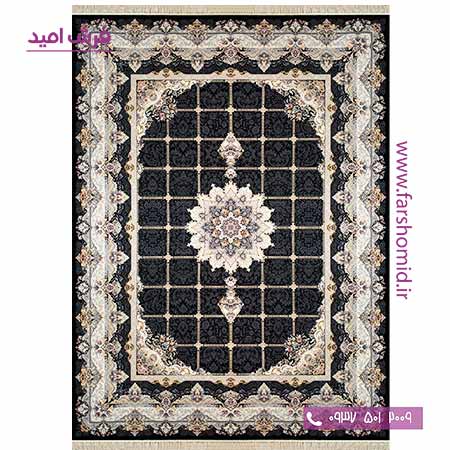فرش ماشینی 700 شانه 8 رنگ خشتی اکاژ مشکی فرش سورنا