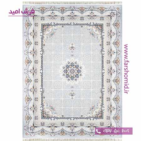 فرش ماشینی 700 شانه 8 رنگ خشتی اکاژ نقره ای فرش سورنا