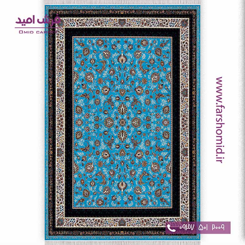 فرش ماشینی 1000 شانه 10 رنگ گل افشان ویانا آبی فرش سورنا