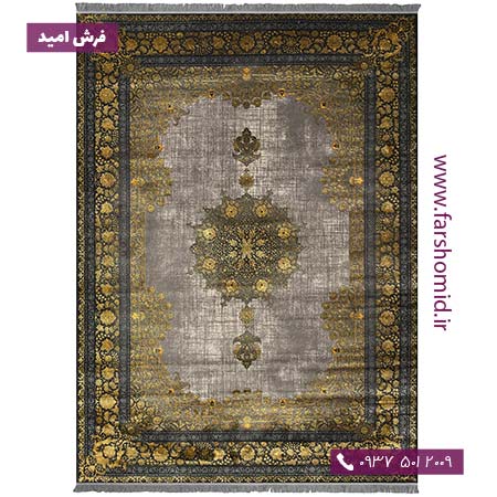فرش وینتیج 700 شانه کد 70005t طوسی طلایی فرش سیزان
