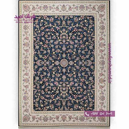 فرش ماشینی 700 شانه گلبرجسته افشان کد 1602 سرمه ای پالت بهشتی تبریز فرش شادرخ