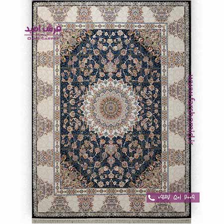 فرش ماشینی 700 شانه گلبرجسته کد 1604 سرمه ای پالت بهشتی تبریز فرش شادرخ