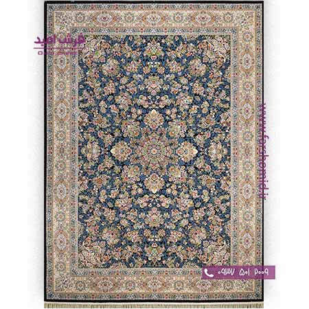 فرش ماشینی 700 شانه گلبرجسته افشان کد 1607 سرمه ای پالت بهشتی تبریز فرش شادرخ
