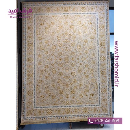 فرش ماشینی 1200 شانه 8 رنگ کد 310 افشان کرم طلایی کلکسیون رویال شاهکار آریایی