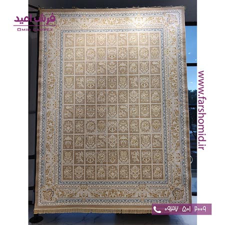 فرش ماشینی 1200 شانه 8 رنگ کد 350 خشتی بژ کلکسیون رویال شاهکار آریایی