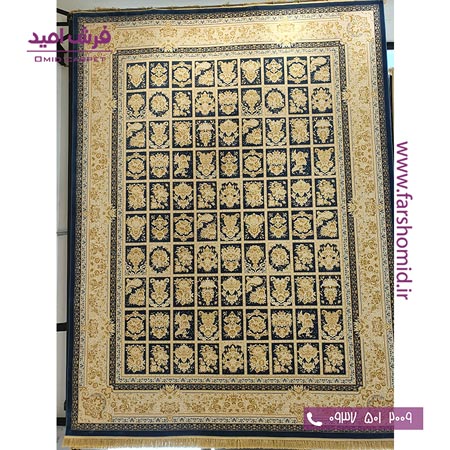 فرش ماشینی 1200 شانه 8 رنگ کد 350 خشتی کاربنی کلکسیون رویال شاهکار آریایی