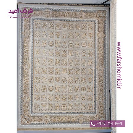 فرش ماشینی 1200 شانه 8 رنگ کد 350 خشتی سیلور طلایی کلکسیون رویال شاهکار آریایی
