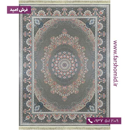 فرش ماشینی 1500 شانه 8 رنگ لچک ترنج کد 15941 سیلور فرش بزرگمهر